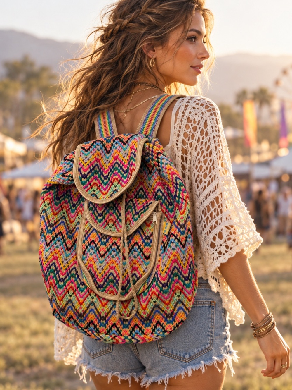Colourful Woven Backpack | Boho Festival Pride Handmade Mexico Style